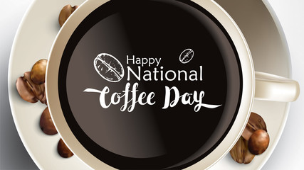 Vector illustration of happy International or national Coffee Day with hand lettering. Suitable for greeting card, poster and banner. mobile background
