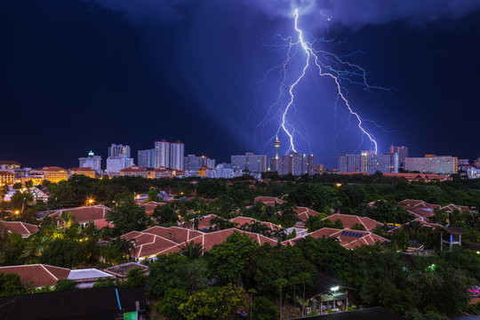 Lightning strike over the city
