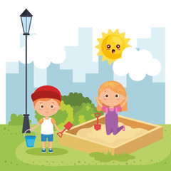 little kids couple playing on the park