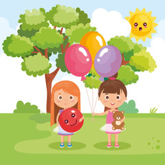 little girls playing on the park