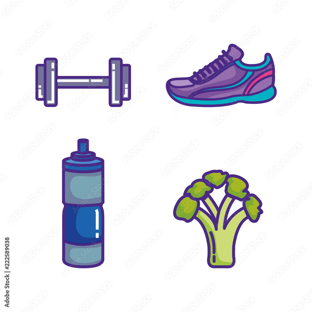 Wall mural healthy and fitness lifestyle set icons