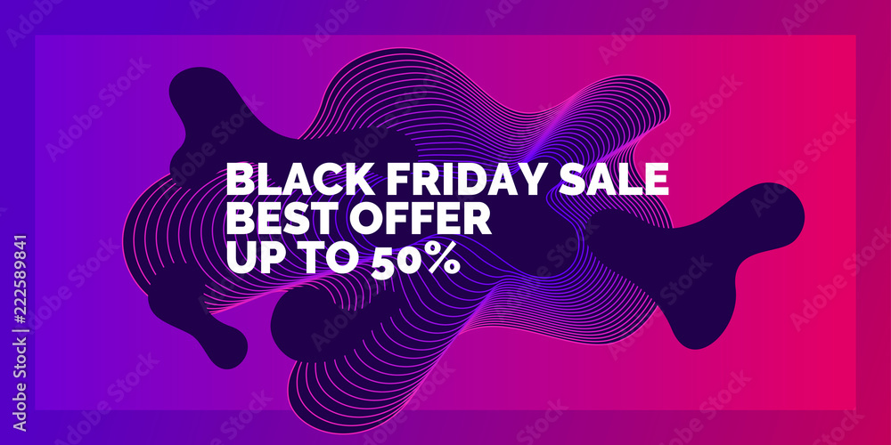 Poster black friday. big sales. bright abstract background with a dynamic waves of minimalist style.