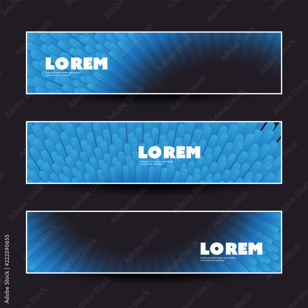 Poster set of horizontal colorful banner or header design for your business with abstract blue and black 3d