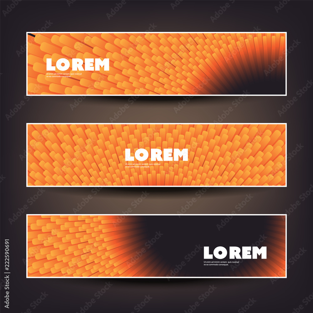 Poster set of horizontal colorful banner or header design for your business with abstract orange and black 