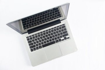 Fototapeta na wymiar Laptop with white blank screen isolated on white background