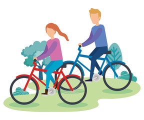 young couple on bicycle characters