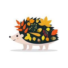 Hello autumn. Cute hedgehog and leaves © StockVector