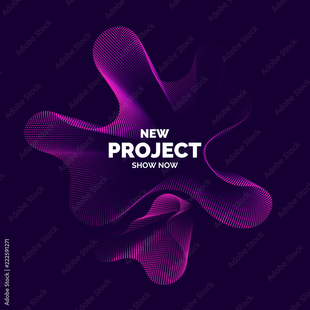Poster vector abstract background with dynamic waves, line and particles.