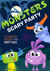 Fototapeta na wymiar Halloween monster party invitation. Vector illustration