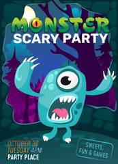Screaming cartoon monster illustration for Halloween, party, cards or posters.