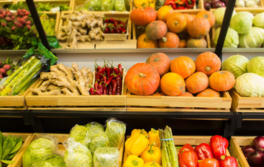 Vegetables on the counter in the supermarket. 