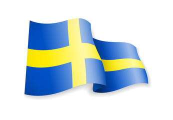 Waving Sweden flag on white background.