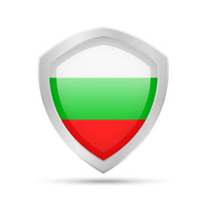 Shield with Bulgaria flag on white background.