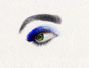 makeup. eye. beautiful woman. fashion illustration. watercolor painting