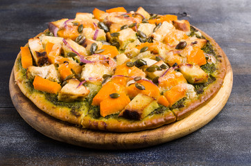 Pizza with vegetables and meat
