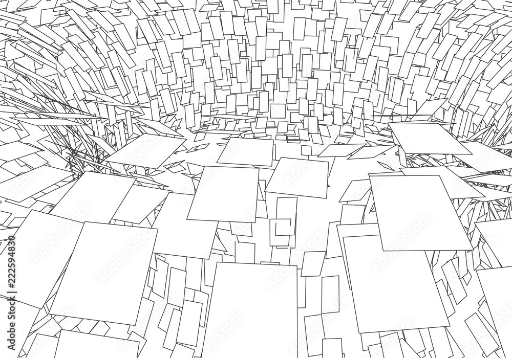 Poster tunnel or wormhole. digital 3d wireframe tunnel. 3d tunnel grid. network cyber technology. surrealis