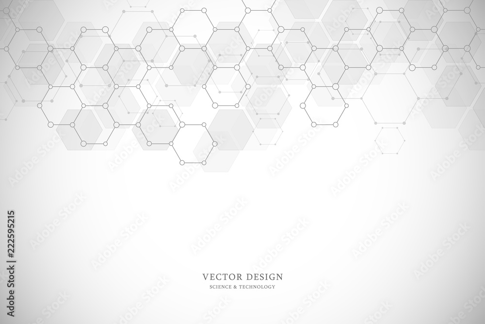 Wall mural abstract molecular structure and chemical elements. medical, science and technology concept. vector 