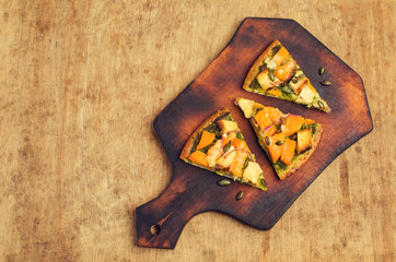 Pizza with vegetables and meat