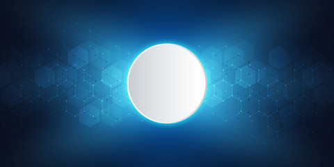 Abstract science and technology concept from hexagonal elements. Polygonal geometric design with hexagons pattern. Hi-tech digital background, vector illustration.