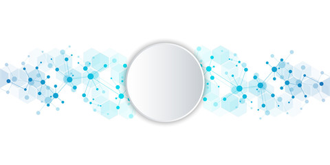 Molecular structure background and communication. Abstract background from molecule DNA. Medical, science and digital technology concept with connected lines and dots.