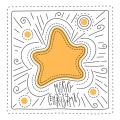 Vector line art square greeting card with star and lettering 