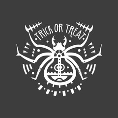 Vector halloween illustration with stylized white spider and lettering 