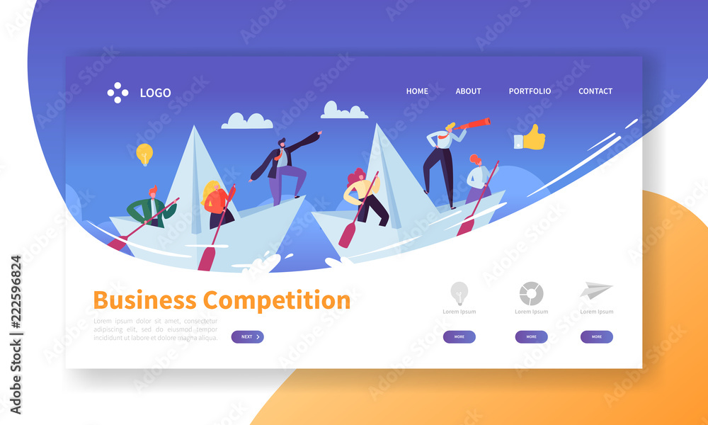 Aufkleber business challenge concept landing page template. website layout with flat people characters with sp