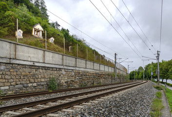 Fototapeta na wymiar Calvary hill above a railway