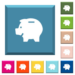 Left facing piggy bank white icons on edged square buttons