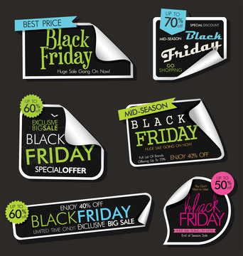 Collection of black Friday  sale discount and promotion banners and labels 