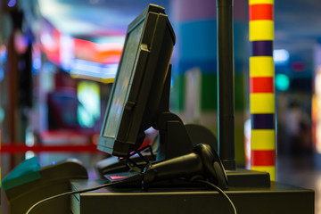 Electronic point of sale machine with colorful background