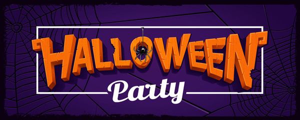 Halloween party horizontal banner with lettering of carved pumpkins