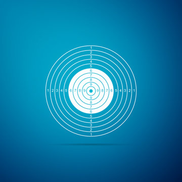 Target sport for shooting competition icon isolated on blue background. Clean target with numbers for shooting range or pistol shooting. Flat design. Vector Illustration