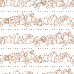 Seamless vector pattern with household stuff in horizontal lines