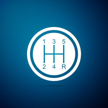 Gear shifter icon isolated on blue background. Transmission icon. Flat design. Vector Illustration
