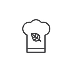 Chef hat with leaf outline icon. linear style sign for mobile concept and web design. Organic food chef simple line vector icon. Symbol, logo illustration. Pixel perfect vector graphics