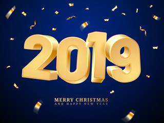 Golden 2019 happy new year and merry christmas