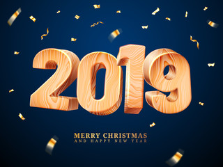 Wooden 2019 for merry christmas and new year