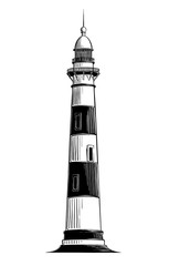 Hand drawn sketch of lighthouse in black isolated on white background. Detailed vintage style drawing. Vector illustration