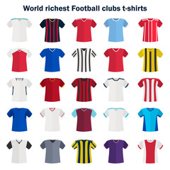 World football team shirt color vector icon set. Flat design