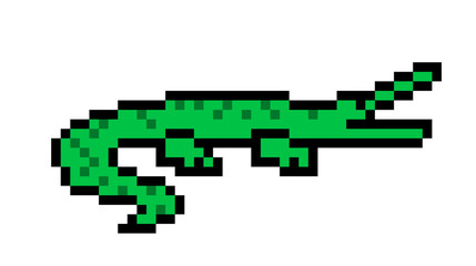 Pixel art crocodile character isolated on white background. Wildlife/zoo/national park/safari animal icon. Cute 8 bit alligator logo. Retro vintage 80s; 90s slot machine/video game graphics.