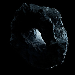 Dark rock asteroid isolated 3D rendering