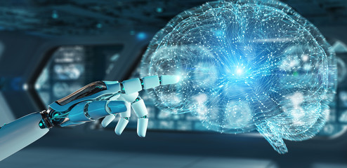 White man humanoid creating artificial intelligence 3D rendering