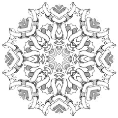 circular pattern, Mandala,Vintage banner ribbon, isolated on white,handmade,ink, pen capillary,black and white,coloring books for children and adults,vector illustration