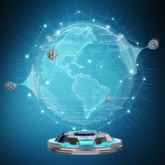 Globe network hologram projector with digital connection 3D rendering