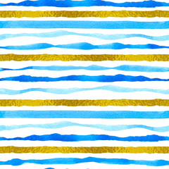 Blue and golden striped watercolor pattern
