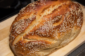 Freshly baked sourdough bread with sunflower seeds