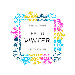 Winter sale banner with colorful snowflakes