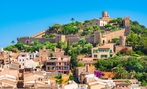 Beautiful view of medieval castle and old town of Capdepera on Mallorca  island Stock Photo | Adobe Stock