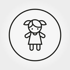 Girl. Doll. Toy. Vector. Icon. Line.